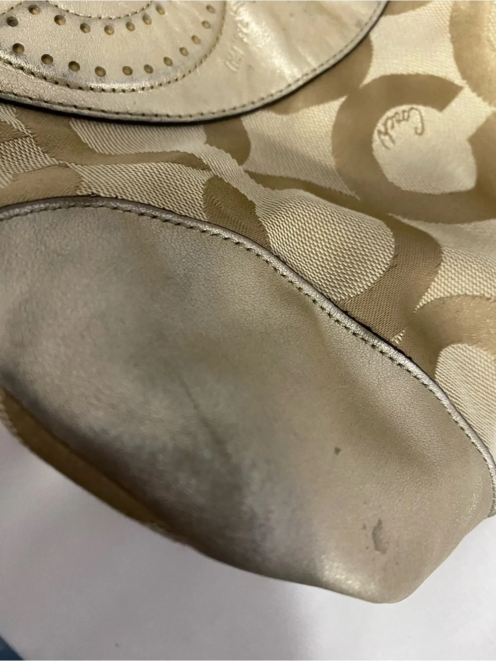 Coach Large Logo Tan Shoulder Purse Used